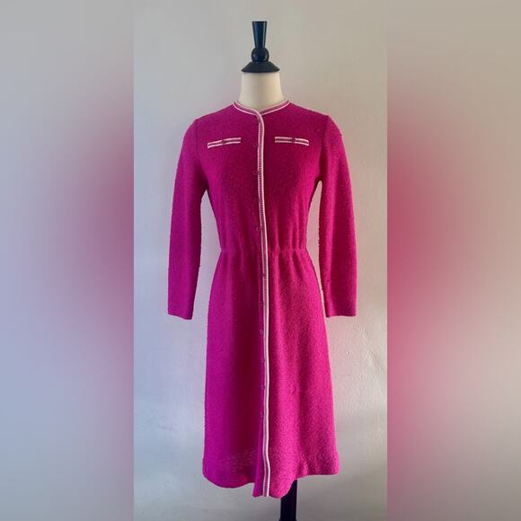Vintage 1960s Leslie Fay Originals Boucle Knit Jackie O Mod Size M Fuchsia - Picture 1 of 4